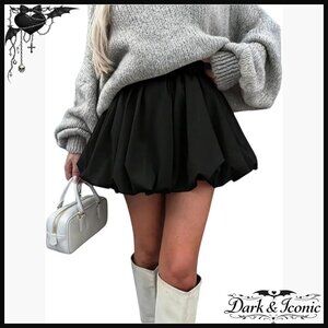 Y2K Bubble Short Skirt Elastic Waist Pleated Hem Puffy Trendy Mini